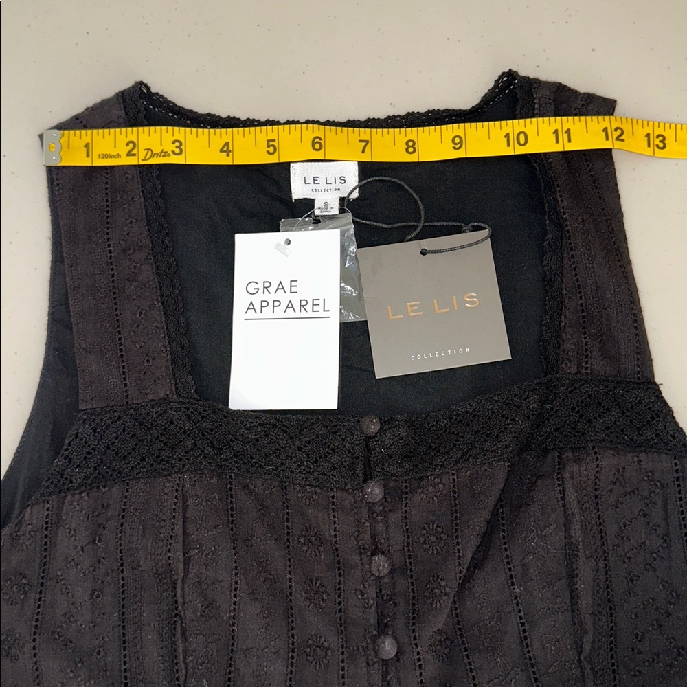 NWT 100% Cotton Le Lis Black Button-Front Mini Dress Size Small. - Picture 6 of 13